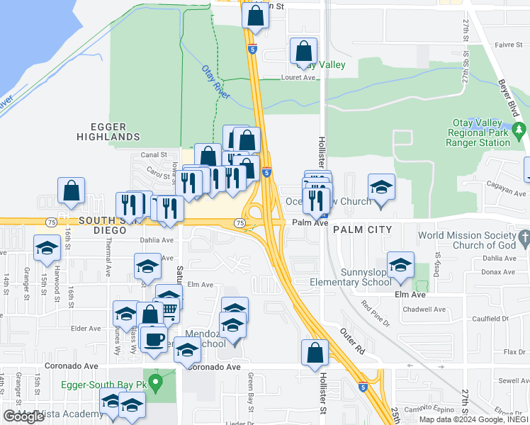 map of restaurants, bars, coffee shops, grocery stores, and more near 4007 El Camino Real in San Diego