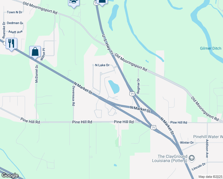 map of restaurants, bars, coffee shops, grocery stores, and more near 4302 North Market Street in Shreveport