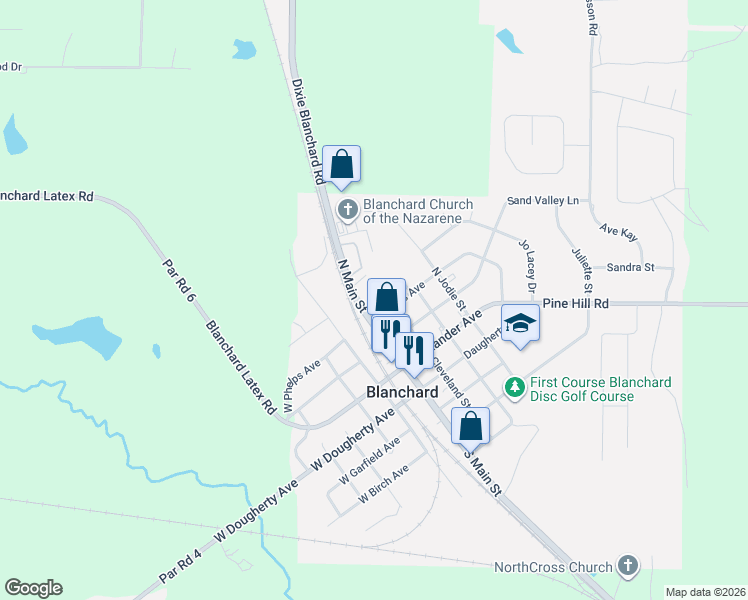 map of restaurants, bars, coffee shops, grocery stores, and more near 219 North Main Street in Shreveport