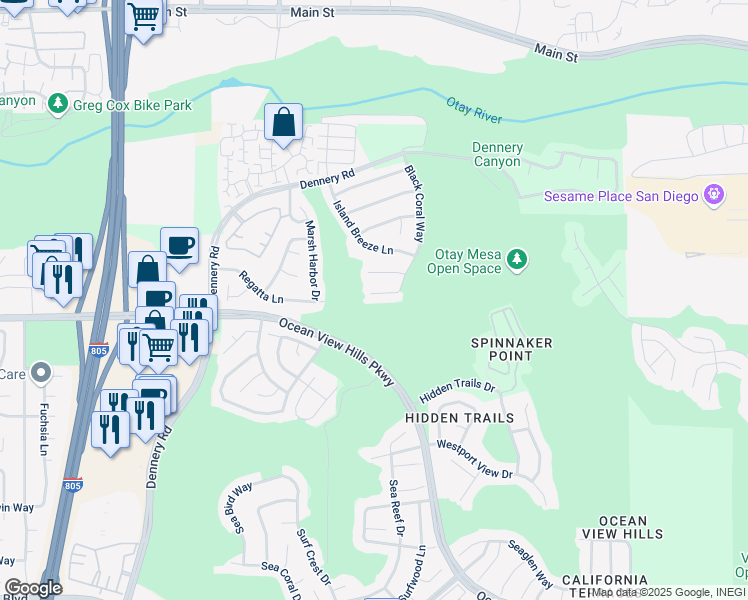 map of restaurants, bars, coffee shops, grocery stores, and more near 4857 Black Coral Court in San Diego