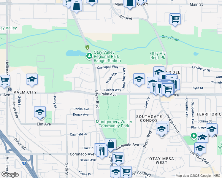 map of restaurants, bars, coffee shops, grocery stores, and more near 2396 Wailea Way in San Diego