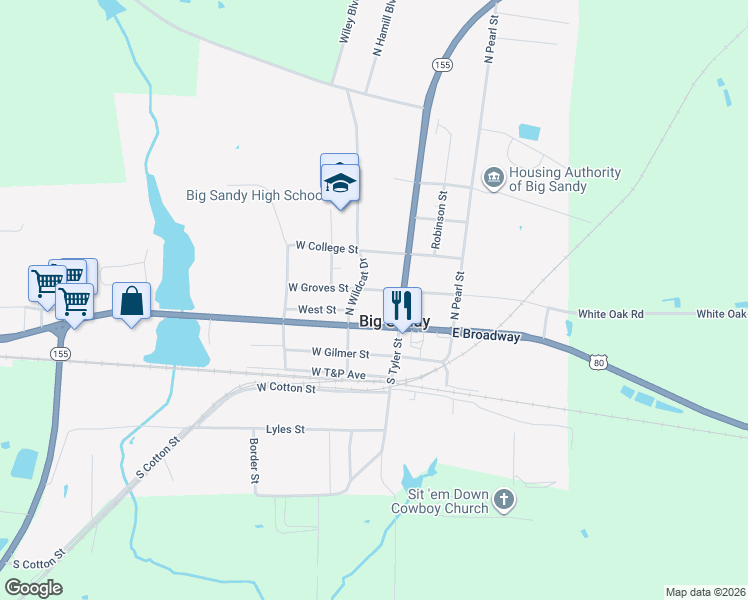 map of restaurants, bars, coffee shops, grocery stores, and more near in Big Sandy