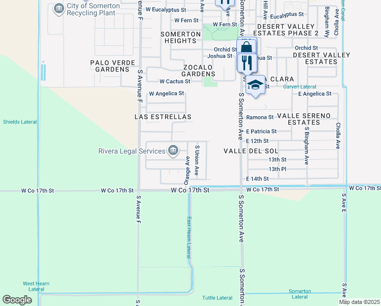 map of restaurants, bars, coffee shops, grocery stores, and more near 1302 South Orange Avenue in Somerton