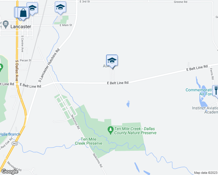 map of restaurants, bars, coffee shops, grocery stores, and more near 830 East Belt Line Road in Lancaster