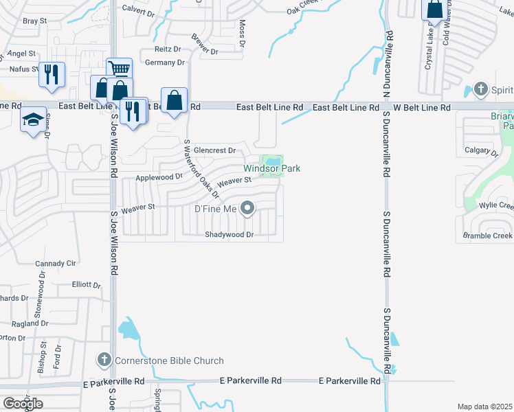 map of restaurants, bars, coffee shops, grocery stores, and more near 1117 Chestnut Lane in Cedar Hill