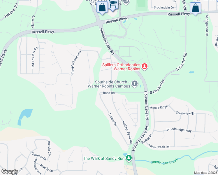 map of restaurants, bars, coffee shops, grocery stores, and more near 1025 Kathryn Ryals Road in Warner Robins