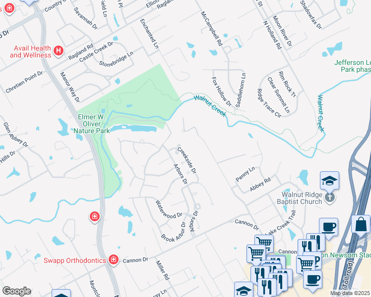map of restaurants, bars, coffee shops, grocery stores, and more near 1502 Creekside Dr in Mansfield