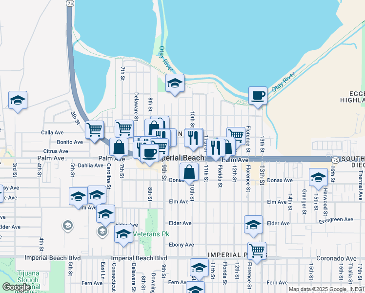 map of restaurants, bars, coffee shops, grocery stores, and more near in Imperial Beach