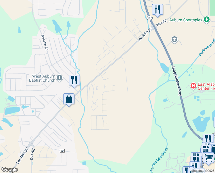 map of restaurants, bars, coffee shops, grocery stores, and more near 100 Stonegate Drive in Auburn