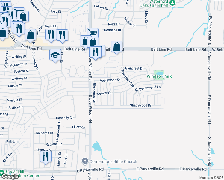 map of restaurants, bars, coffee shops, grocery stores, and more near 300 Wedgewood Lane in Cedar Hill