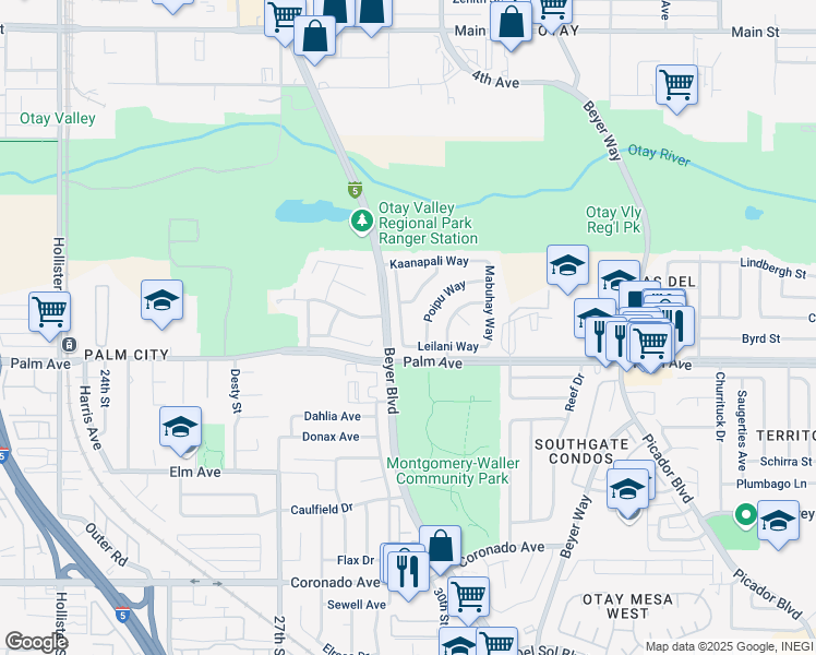 map of restaurants, bars, coffee shops, grocery stores, and more near 2349 Molokai Way in San Diego