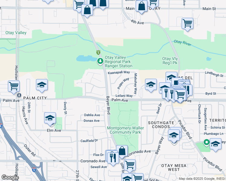 map of restaurants, bars, coffee shops, grocery stores, and more near 2349 Molokai Way in San Diego