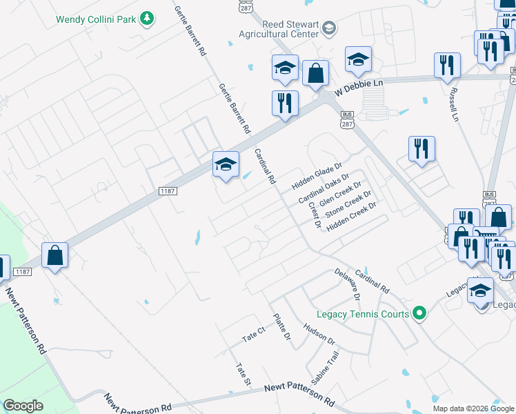 map of restaurants, bars, coffee shops, grocery stores, and more near 1414 Monte Carlo Drive in Mansfield