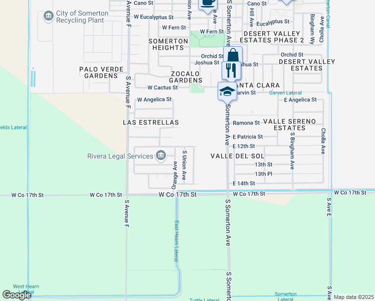 map of restaurants, bars, coffee shops, grocery stores, and more near 1302 South Orange Avenue in Somerton