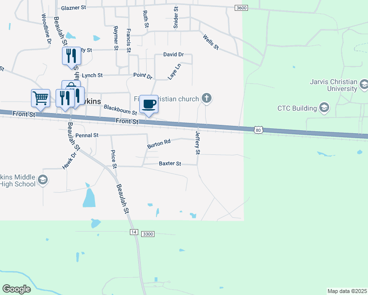 map of restaurants, bars, coffee shops, grocery stores, and more near 209 Baxter Street in Hawkins