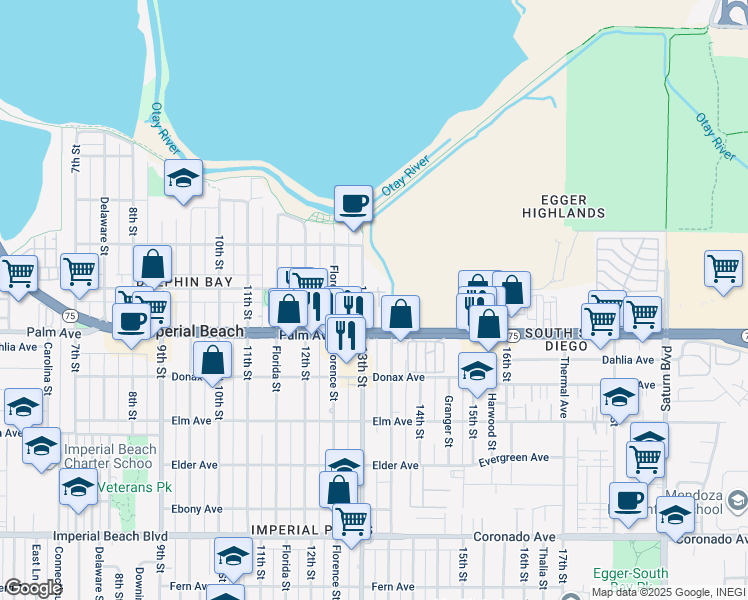 map of restaurants, bars, coffee shops, grocery stores, and more near in San Diego
