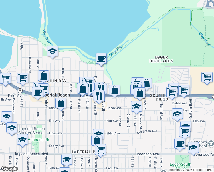 map of restaurants, bars, coffee shops, grocery stores, and more near in San Diego