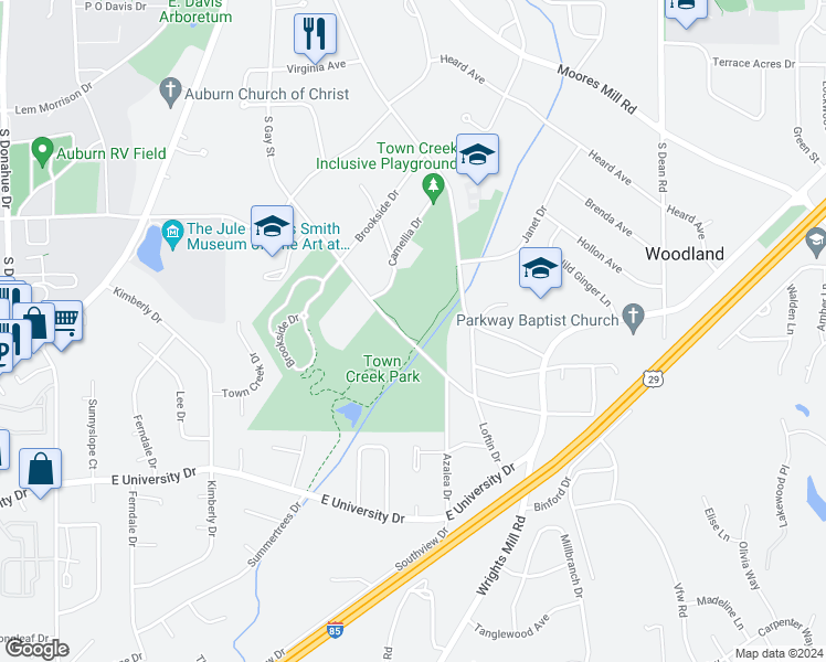 map of restaurants, bars, coffee shops, grocery stores, and more near 1170-1186 South Gay Street in Auburn