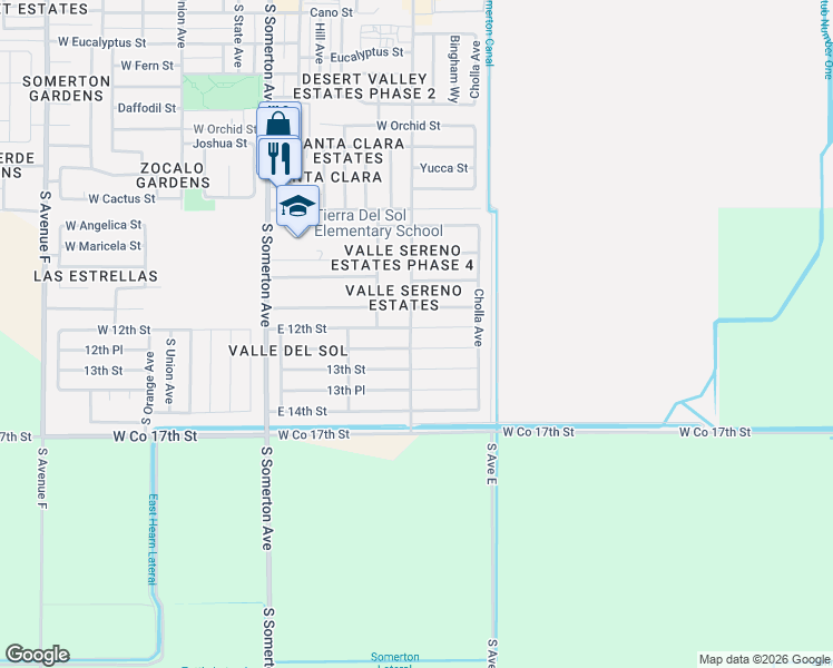 map of restaurants, bars, coffee shops, grocery stores, and more near 508 12th Place in Somerton