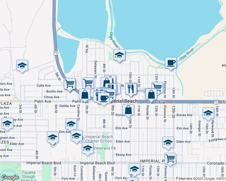 map of restaurants, bars, coffee shops, grocery stores, and more near 617 9th Street in Imperial Beach