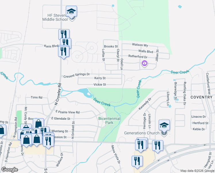 map of restaurants, bars, coffee shops, grocery stores, and more near 998 East Glendale Street in Crowley