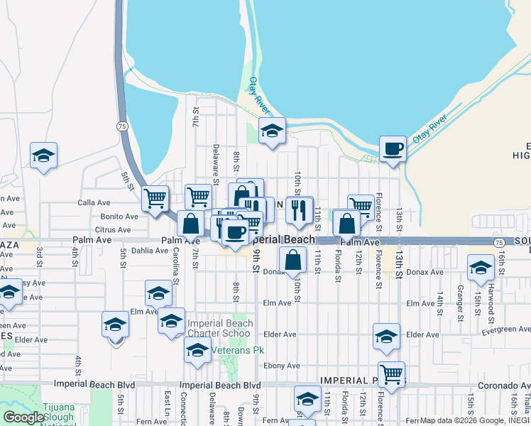 map of restaurants, bars, coffee shops, grocery stores, and more near in Imperial Beach