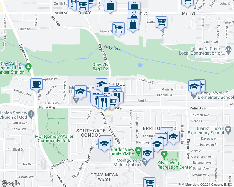 map of restaurants, bars, coffee shops, grocery stores, and more near 3465 Foss Street in San Diego