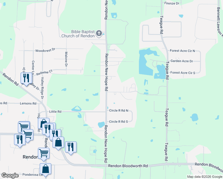 map of restaurants, bars, coffee shops, grocery stores, and more near 6469 Rendon New Hope Road in Fort Worth
