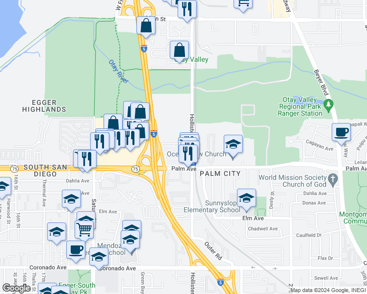 map of restaurants, bars, coffee shops, grocery stores, and more near 2277 Conifer Ave in San Diego