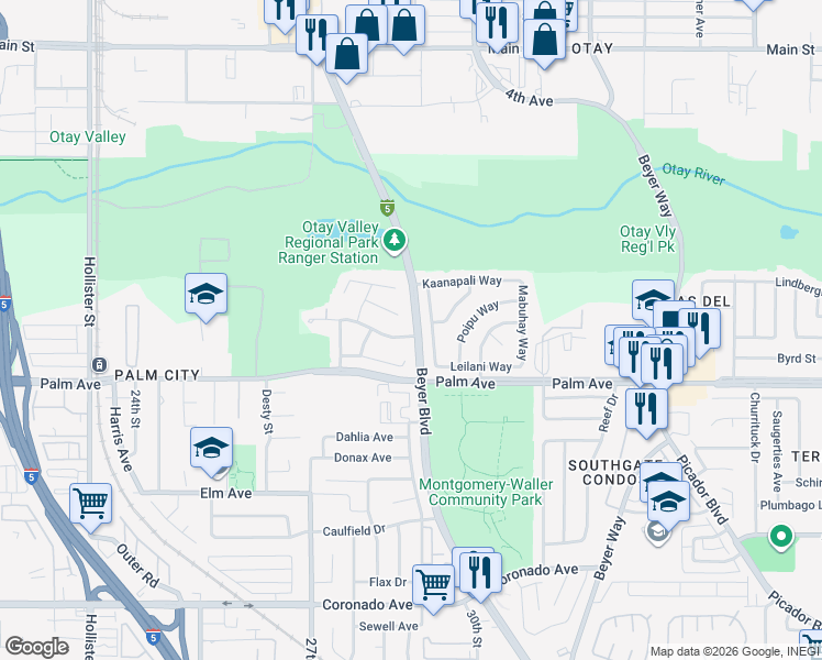 map of restaurants, bars, coffee shops, grocery stores, and more near 2787 Agno Court in San Diego