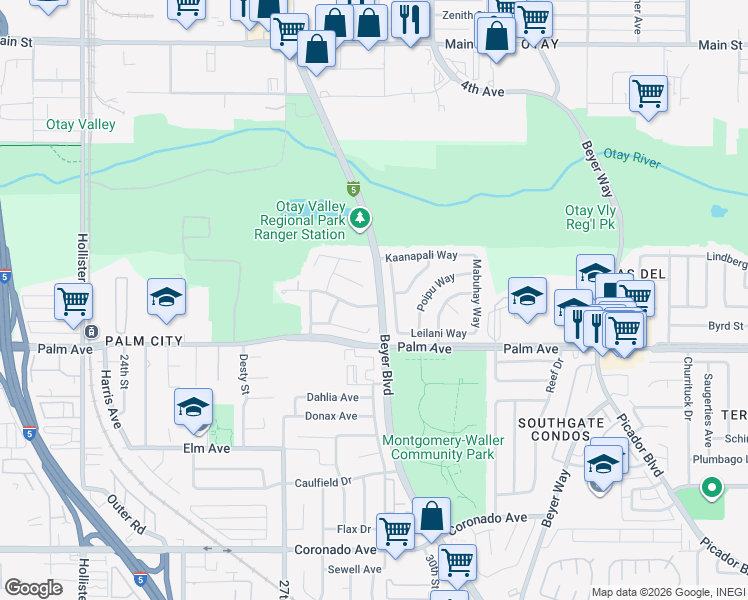 map of restaurants, bars, coffee shops, grocery stores, and more near 2787 Agno Court in San Diego