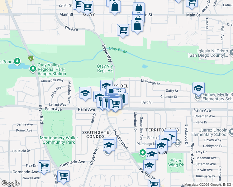 map of restaurants, bars, coffee shops, grocery stores, and more near 3465 Foss Street in San Diego