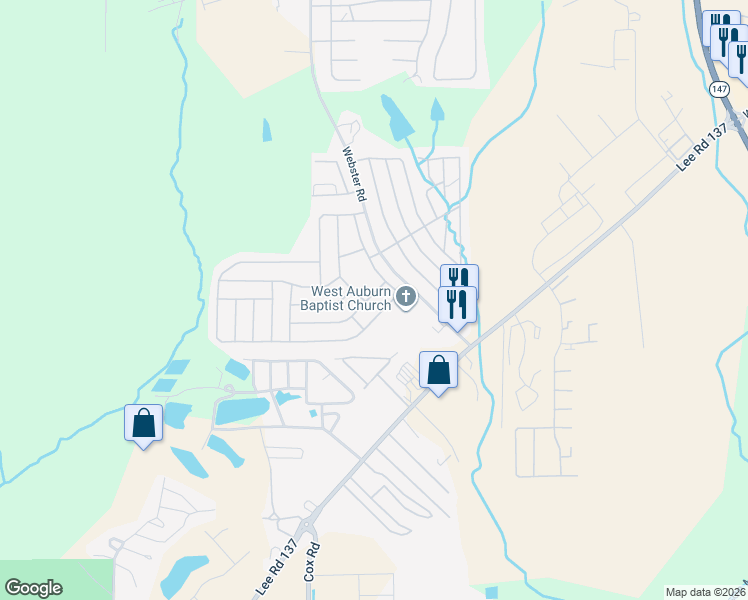 map of restaurants, bars, coffee shops, grocery stores, and more near 95 Auburn Avenue in Auburn