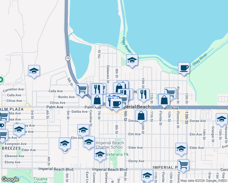 map of restaurants, bars, coffee shops, grocery stores, and more near 784 Calla Avenue in Imperial Beach