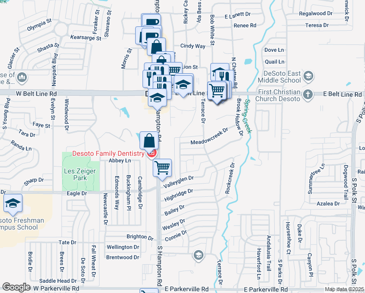 map of restaurants, bars, coffee shops, grocery stores, and more near 200 Meadowcreek Drive in DeSoto