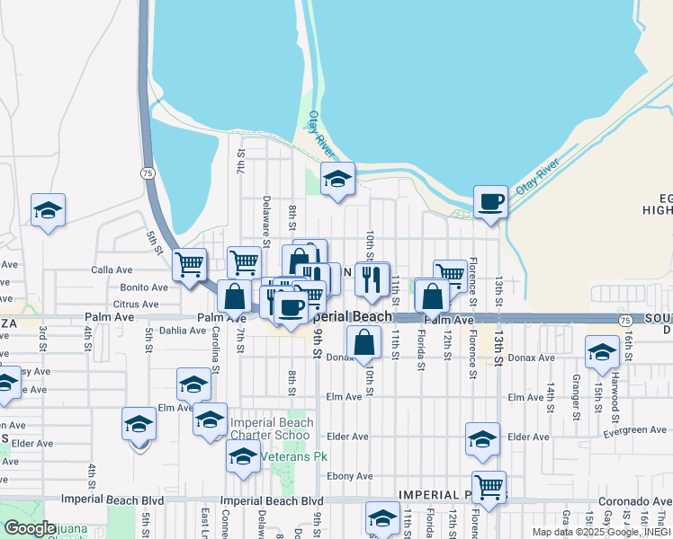 map of restaurants, bars, coffee shops, grocery stores, and more near 940 Calla Avenue in Imperial Beach