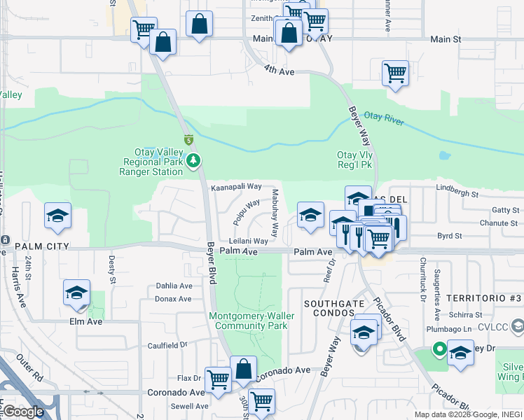 map of restaurants, bars, coffee shops, grocery stores, and more near 2206 Wailea Way in San Diego