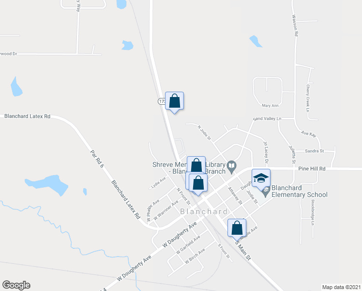 map of restaurants, bars, coffee shops, grocery stores, and more near 231 North Main Street in Shreveport