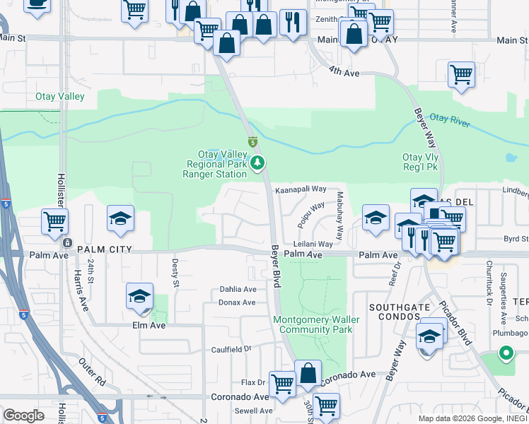 map of restaurants, bars, coffee shops, grocery stores, and more near 2787 Agno Court in San Diego