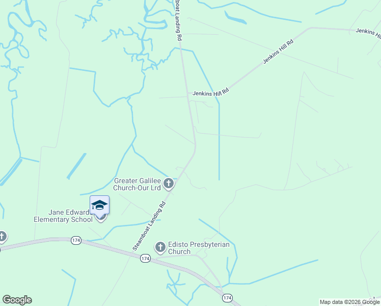 map of restaurants, bars, coffee shops, grocery stores, and more near 7950 Steamboat Lane in Edisto Island