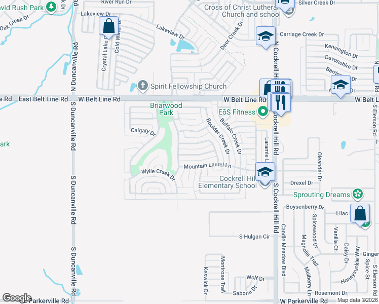 map of restaurants, bars, coffee shops, grocery stores, and more near 1533 Tumble Creek Drive in DeSoto