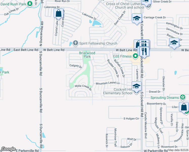 map of restaurants, bars, coffee shops, grocery stores, and more near 1533 Tumble Creek Drive in DeSoto
