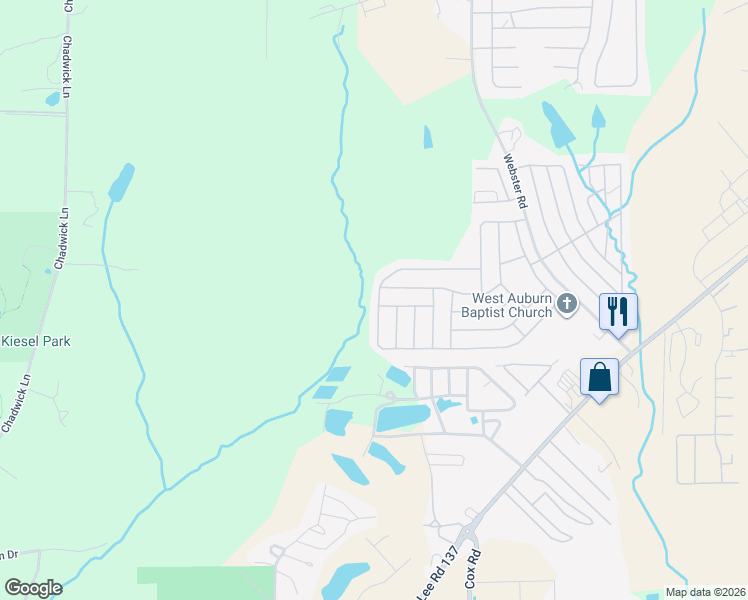map of restaurants, bars, coffee shops, grocery stores, and more near 352 Ole Miss Avenue in Auburn