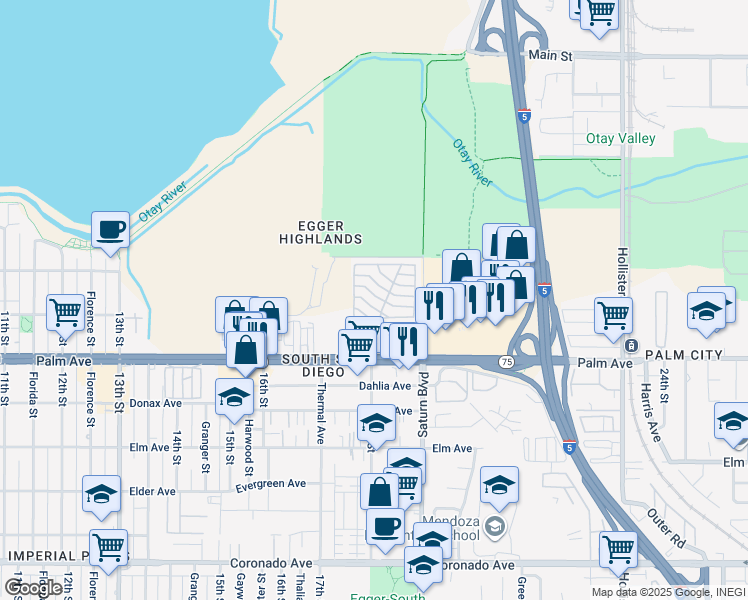 map of restaurants, bars, coffee shops, grocery stores, and more near 1815 Cheri Street in San Diego