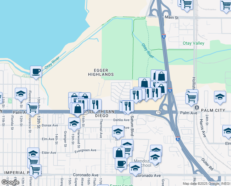 map of restaurants, bars, coffee shops, grocery stores, and more near 1810 Cypress Street in San Diego