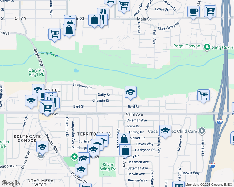 map of restaurants, bars, coffee shops, grocery stores, and more near 3832 Gatty Street in San Diego