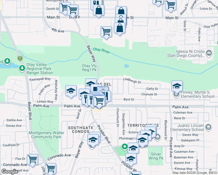 map of restaurants, bars, coffee shops, grocery stores, and more near 3465 Foss Street in San Diego