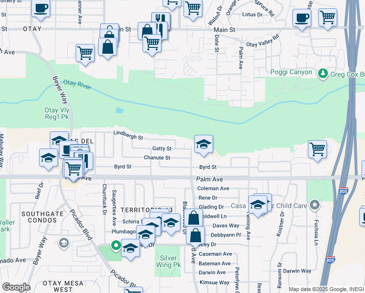 map of restaurants, bars, coffee shops, grocery stores, and more near 3832 Gatty Street in San Diego