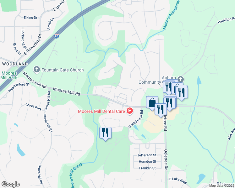 map of restaurants, bars, coffee shops, grocery stores, and more near 965 Millers Point Road in Auburn