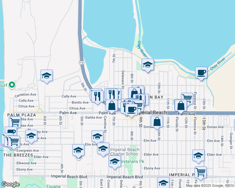 map of restaurants, bars, coffee shops, grocery stores, and more near 575 7th Street in Imperial Beach